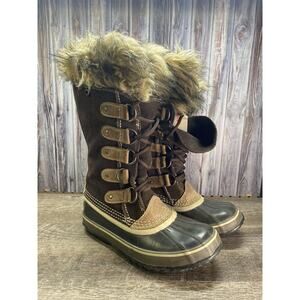 SOREL Joan of Arctic Midcalf Boot US 7 Brown Fur Waterproof Snow Boots Need Lace